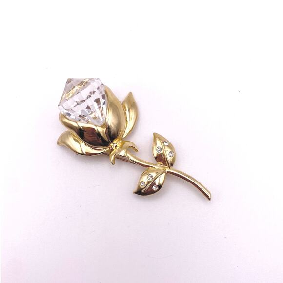Crystal Bloom Flower Gold Tone Vintage Brooch - Picture 1 of 5